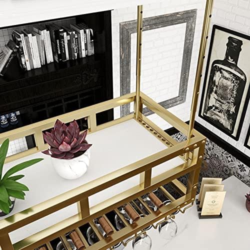 WUBYING Wall-Mounted Ceiling Wine Rack - Stylish Hanging Wine Glass & Bottle Holder, Perfect Overhead Storage for Wine Lovers & Home Decor Enthusiasts, Multi-Functional Plant Shelf