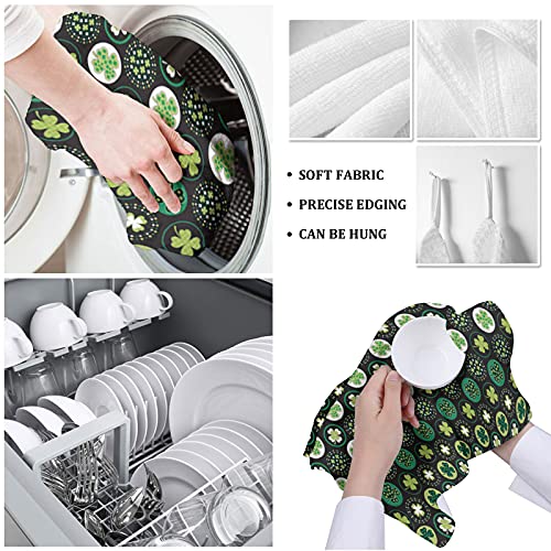 Museday Kitchen Towels Dishcloths Set Of 4, Celebration St. Patrick's Day Green Lucky Shamrocks Black Absorbent Dish Towels Dish Cloths For Drying Kitchen Hand Towels Decorative Tea Towels #TOP4