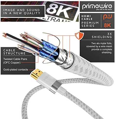 CSL - HDMI 2.1 8k 4k Cable 1M, 8k@30Hz 120Hz DSC, 4k@60Hz 120Hz 144Hz 240Hz DSC, UHD II High Speed Ethernet HDMI Lead 3D HDR 10+ eARC Dolby Vision Compatible with PC Laptop TV Sky PS5 PS4 Xbox