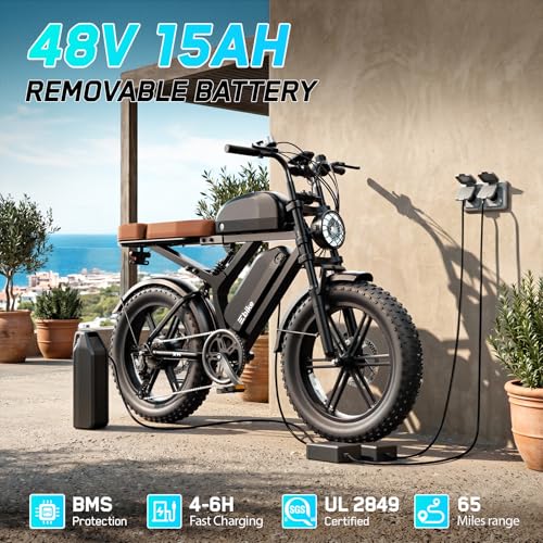 Image of TST Electric Bike for Adults, 1500W Peak Motor 60-80 Miles Fat Tire Ebike with 48V 15Ah Removable Battery 20 inch Fat Tire E Bike, Full Suspension and 7-Speed,Tested to UL 2849 Powered Electric Bicycle