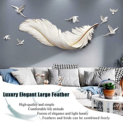 Metal Feather Wall Decor with 7 Flying Birds, Elegant Large Wings Beauty Sculpture for Living Room and Entryway Deco, Distressed Luxury Home Decorations - Image 3