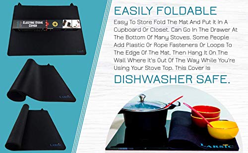 Larsic Stove Cover - Thick Natural Rubber Sheet Protects Electric Stove Top. Anti-Slip Coating, Waterproof, Heat Resistant, Foldable. Prevents Scratching, Expands Usable Space (31X24, Red)