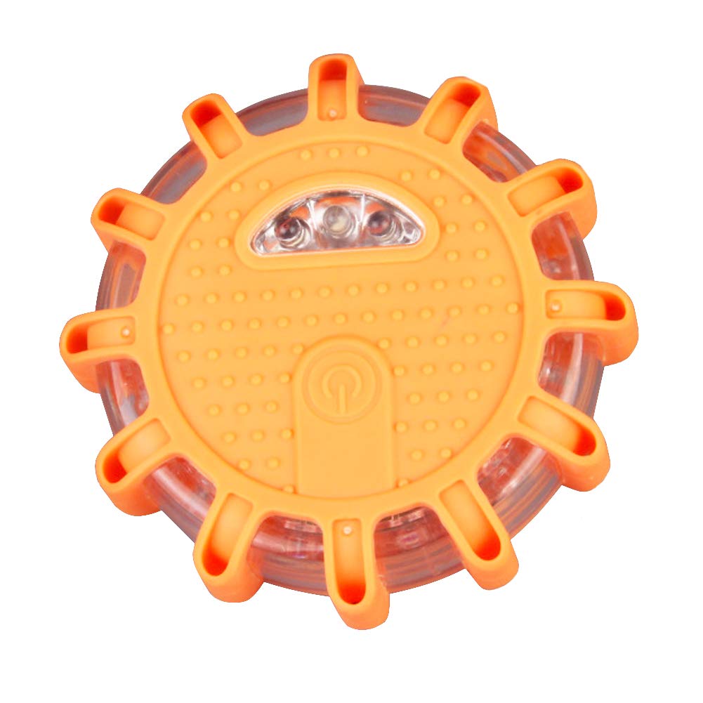 Aolyty LED Road Flares Disc for Emergency Traffic Car Construction Warning Flashing Light 9 Modes SOS Battery Powered with Magnet and Hook Waterproof Crushproof Ultra Bright Amber (1 Pack)