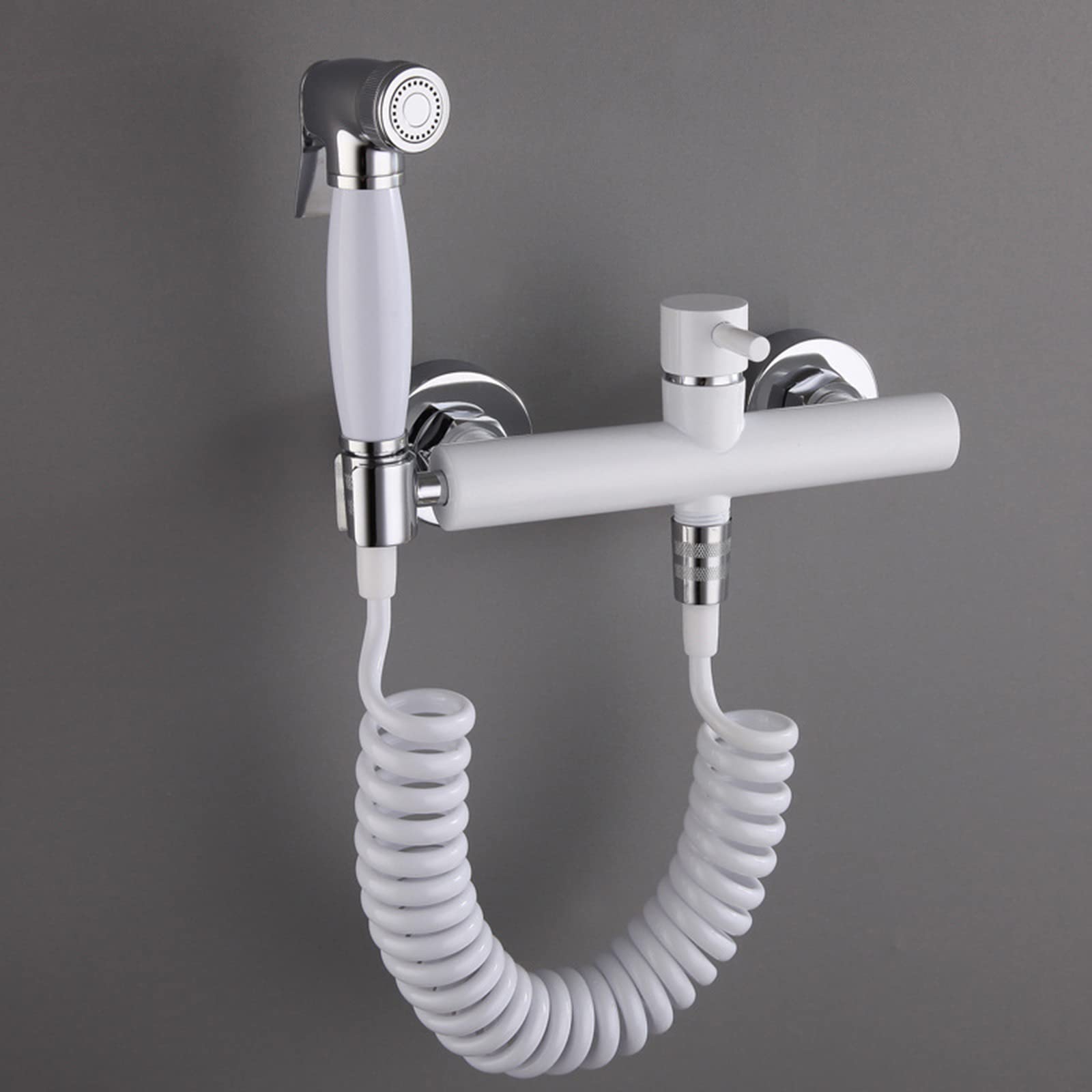 Rociador de mano de latón for inodoro Rociador de pañales de tela for bebé blanco for agua fría y caliente Grifo portátil con manguera for lavado femenino, lavado de mascotas, fácil de instalar