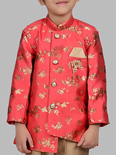 Image of Silk Blend Kids Ethnic Wear Indo Western Sherwani and Pyjama Set For Boys VC413