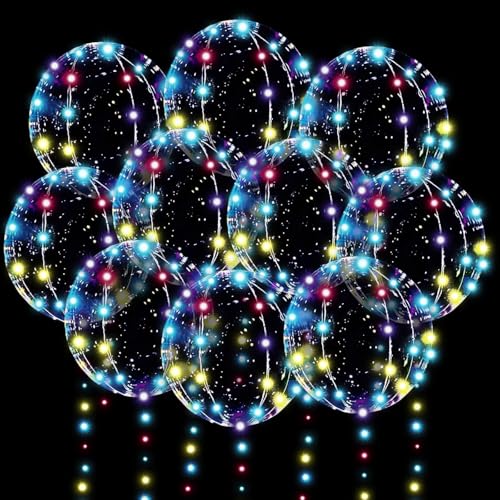 Globos LED 10 Piezas Globos con Luces Globos Transparentes Bombona Helio Globos Cumpleaños Globos con Luz LED Globos Luminosos Neon Globos Burbujas Transparentes Fiesta