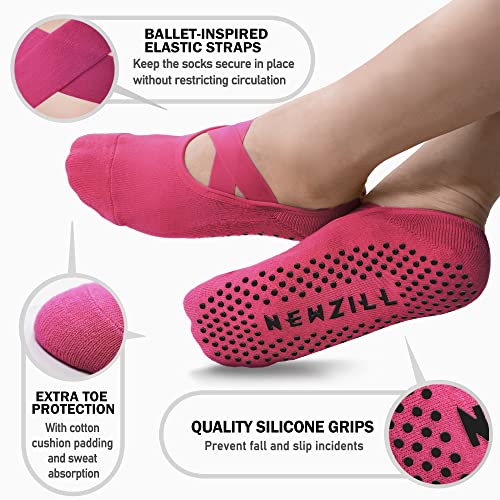 Image of NEWZILL Non Slip Yoga Socks for Women, Grips Socks with Cushion for Pilates Barre Ballet Dance Hospital (3 Pairs)