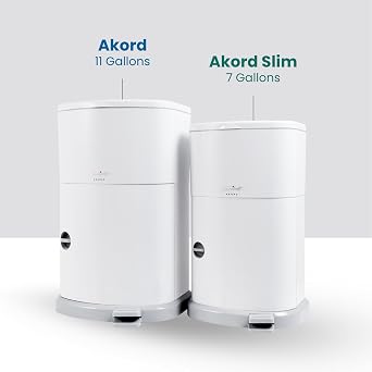 Janibell Akord Slim Adult Diaper Pail 7-Gallon (11.8 x 10.2 x 20.5), Hands-Free Foot Pedal, Double-Sealed Odor Reduction, Continuous Liner System