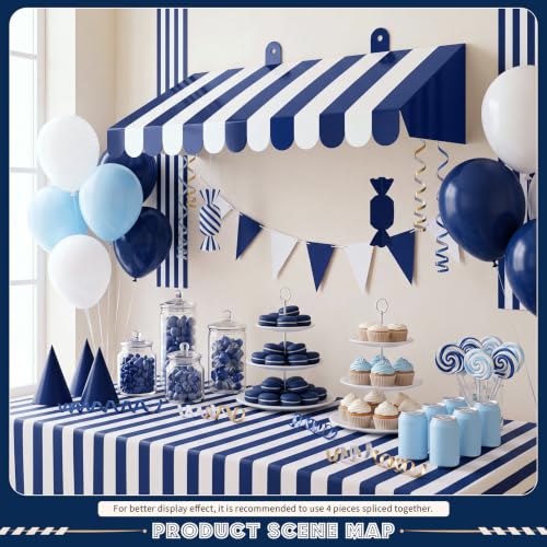 Image of Boao 4 Pcs 3D Cardboard Awning Decor,Navy Blue and White,Striped Style