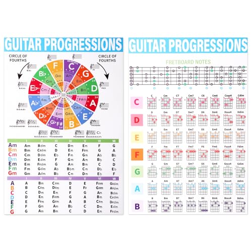 Gosknor Lot de 2 affiches de tableau d'accords de guitare, 20,1 x 30 cm, théorie essentielle de la...