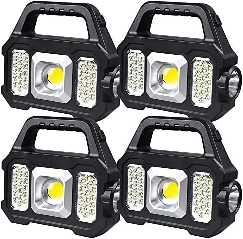 Rechargeable Handheld Light Multifunctional Handheld Flashlight Portable Floodlight Work Light Waterproof LED Searchlight Spotlight with 3 Light Sources 6 Modes for Camping Hiking Emergency 4PACK