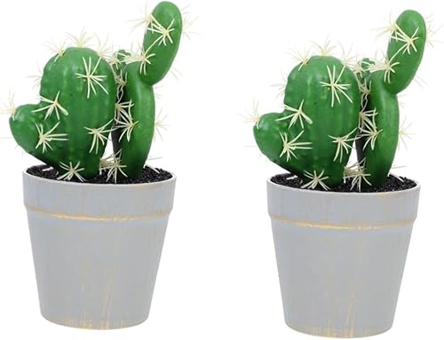 Miniatura 1 de YARNOW 2 piezas de cactus en maceta, plantas artificiales para exteriores, plantas artificiales para macetas de cerámica al aire libre, plantas