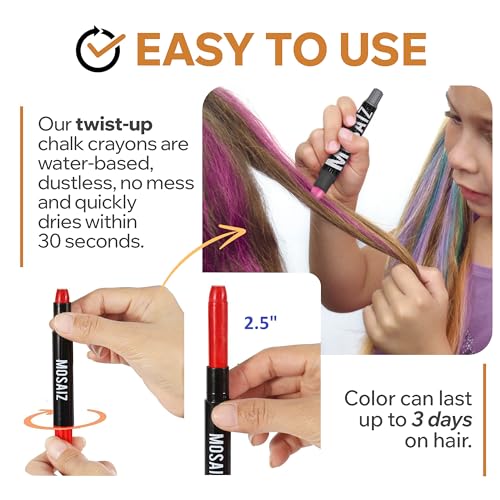Hair Chalk for Girls & Boys 12 Colors (with Black & Brown) Washable Temporary Hair Color for Kids Hair Dye Marker Pen Dark or Blonde Teen Girls Birthday Gift Painting Wig Face Paint Party Spa Crayon