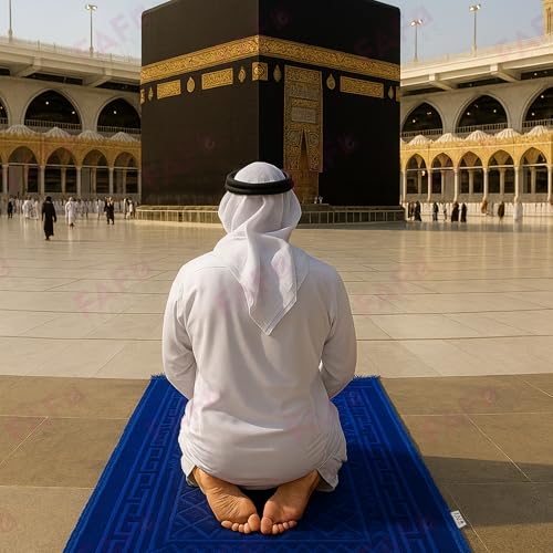 Image of Modern Premium Janamaz Prayer Mat Musalla Soft Velvet Mat For Salah Musallah And Namaz, 20 Cm, 10, Blue, Rectangular