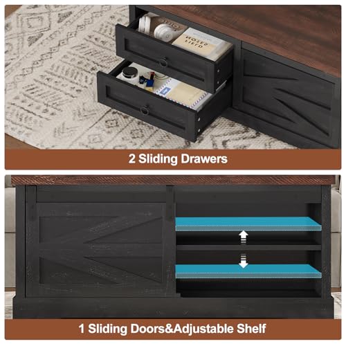 Itaar 39.4'' Lift Top Coffee Table with Storage, Farmhouse Coffee Tables for Living Room, Square Coffee Table with Large Hidden Compartment & 2 Drawers & Adjustable Shelves, Black+Walnut - Image 5