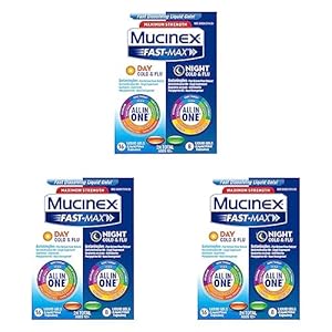 Mucinex Fast-Max Maximum Strength Cold & Flu Day and Night Medicine, All-in-One Multi-Symptom Relief Liquid Gels – 24 Count (16 Day time + 8 Night time) (Packaging May Vary) (Pack of 3)