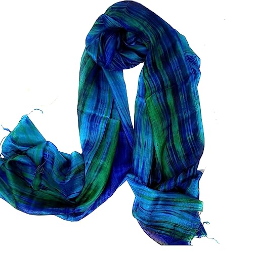 Millie & Boo Silk Scarf | Woman's 100% Silk Scarves Shawls and Wraps for Evening Dresses | Blue Green Silk Scarf