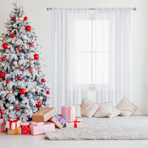 レースカーテン 250 x 170 cm Uvカット床や家具の日焼けから守るエアコンの冷気を逃しづらい省エネ/節電に断熱保温光は取り込みプライバシを守る洗濯機洗いOk子供女子部屋小窓出窓用部屋居間寝室, ホワイト