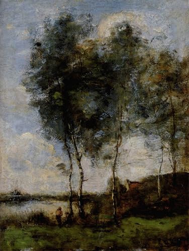 Image sur toile impression tableaux pêcheur au bord de la rivière Corot déco chambre