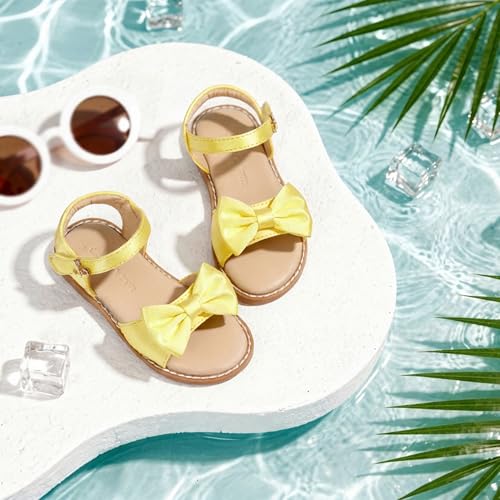 Image of THEE BRON Toddler Girls Sandals Wedding Flower Girl Dress Shoes Open Toe Flats