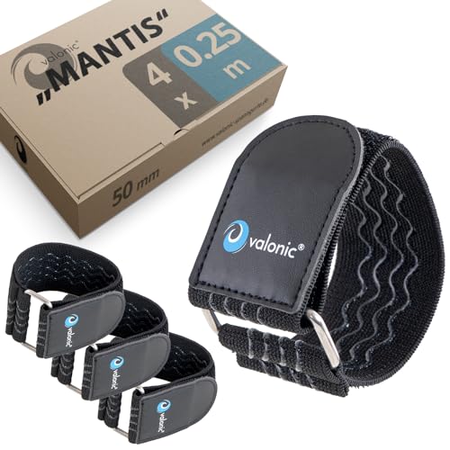 valonic Mantis - Elastic Straps, 4 Pieces, 25cm, ebike Battery Strap, Adjustable Strap Wide for Bicycle, Trousers, Bike, ski, reuseable Cable tie