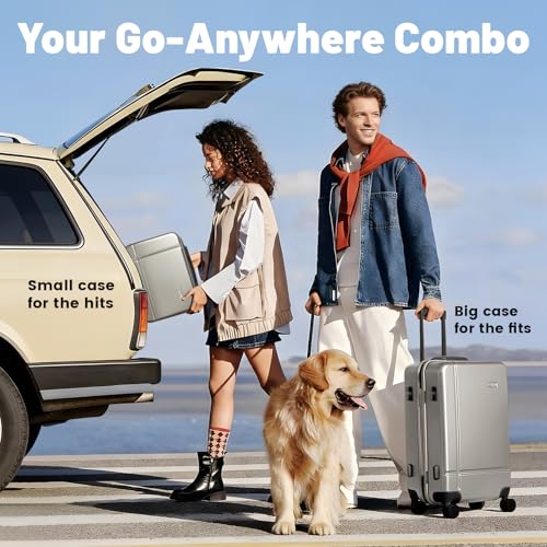 Image of 2 Piece Carry on Luggage Set, 14 in 20 in Hard Shell Suitcase with TSA Lock, 360 Silent Spinner Wheels, Durable & Stylish Travel Luggage for Men & Women, Premium Gold