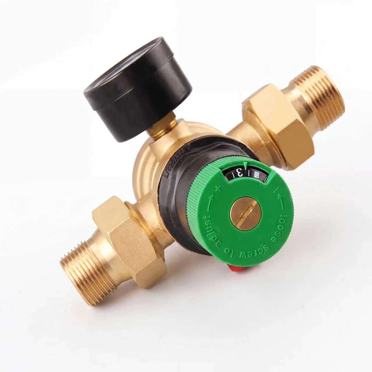Riduttore di pressione dell'acqua da 3/4", in ottone, con manometro e filtro DN25, valvola di sovrapressione per la regolazione della pressione per case, edifici e fabbriche (oro)