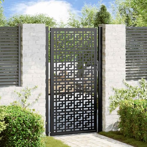 Iiaky Gartentor 105x180 cm Gartentor Metall 180cm hoch Gartentür Metall Einfahrtstor Gartenpforte Hoftor Gartentor Stahl -Schwarz-105 x 180 cm/Kreuzdesign