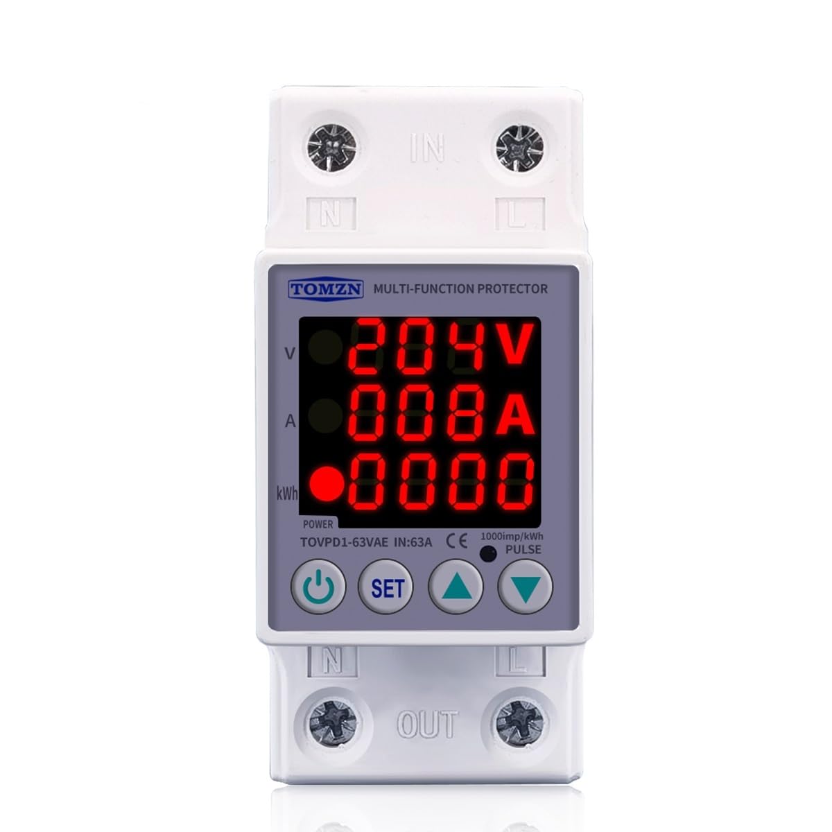 BLacOh Magnetotermico 16a 63A 230V 3IN1 Pantalla DIN Rail Ajustable sobre y bajo Voltaje Dispositivo Protector relé con protección contra sobrecorriente Magnetotermico