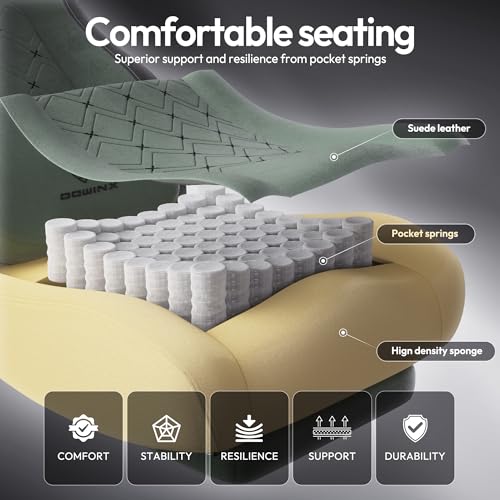 Image of Dowinx Gaming Chair with Heated Massage Lumbar Support,Big and Tall Fabric Gaming Chairs for Adults with Footrest, Ergonomic Computer Game Chair with Poket Spring Cushions, 350lbs, Green