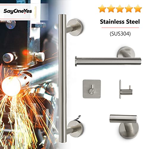 Sayoneyes 5 Pieces Brushed Nickel Bathroom Hardware Set - Includes 16 Inch Towel Bar, Toilet Paper Holder, 3 Towel Hooks – Sus304 Stainless Steel Bathroom Accessory Set Wall Mounted #TOP1