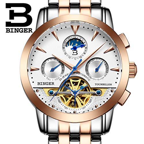 Preisvergleich Produktbild FAPROL-BINGER Automatische Mechanische Uhr Unisex, Durchbrochene Schwungrad Dekoration Zifferblatt Und Edelstahlband Wasserdichtes Uhr Rose Gold+White