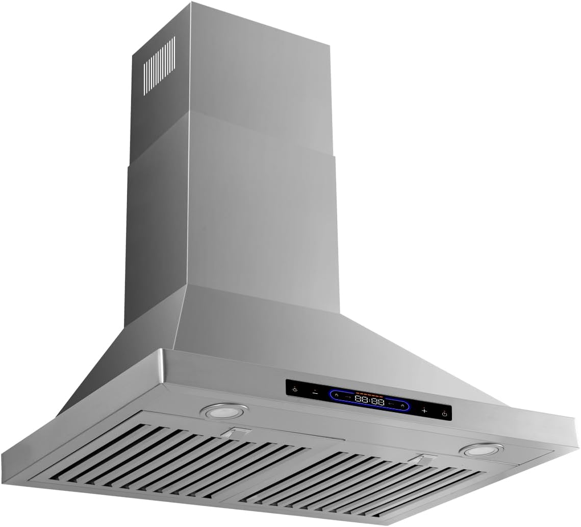 Micmi 30 inch Wall Mount Range Hood Convertible Vent with Permanent Baffle Filters 800CFM Stainless Steel for Kitchen Gesture Sensing & Touch Control, 4 Speed Exhaust Fan, ETL listed