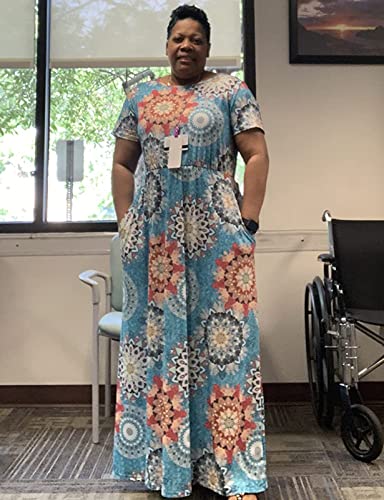 Image of Kancystore Women's Plus Size Maxi Dress with Pockets Summer Dresses XL-5X | Plus Size High Waisted Long Length Beach Dress, Empire Waist Round Neck Casual Dress, Solid Striped Floral Tie Dye Colors