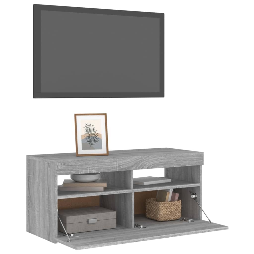 Mobile TV Con Luci LED - Rovere Sonoma, 195x35x40 Cm, Per Soggiorno - Foto 10