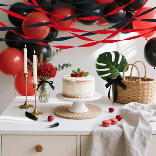Image of 4 Crepe Paper Streamers Rolls, 328ft Pack of Red and Black Crepe Paper for Birthday Wedding Baby Shower Party Decorations (1.8 inch x 82 ft /Roll)