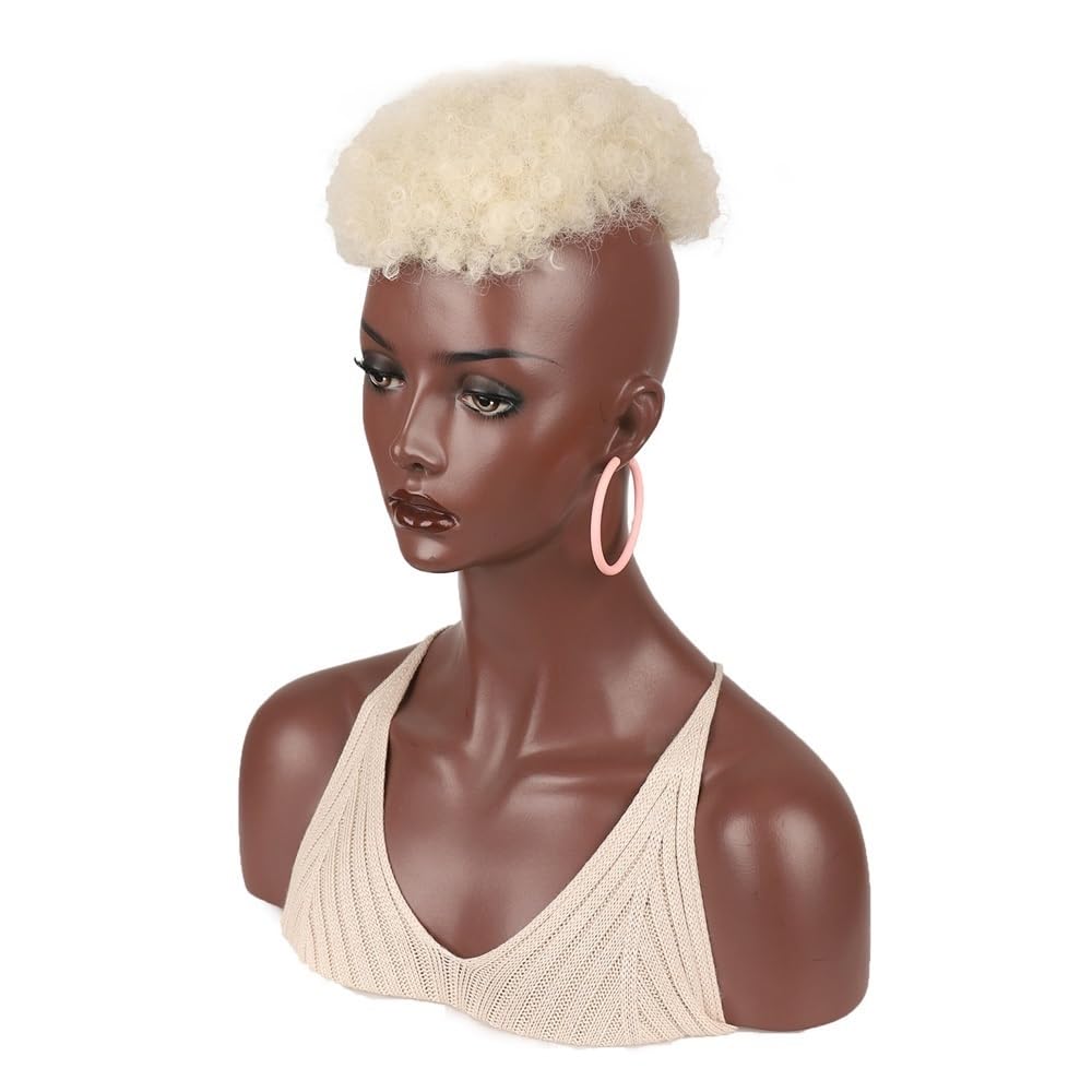 xiuling4568 Synthetic Hairpiece Short Afro Curly Wigs,Clip On Hair Topper Wigs Women Man's for Bald Head Thinning Hair Hairs Extensions(Blonde)