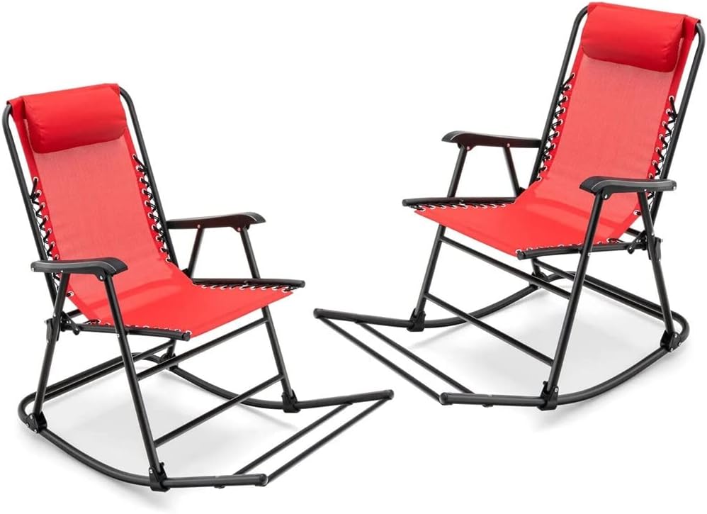 2 Piece Patio Camping Rocking Chair Folding Rocking Chair Footrest