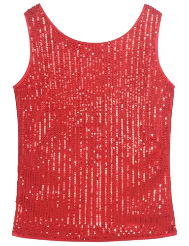 Image of Noomelfish Girls Sequin Tank Tops Sparkly Glitter Dance Sleeveless Shirt (5-12 Years)