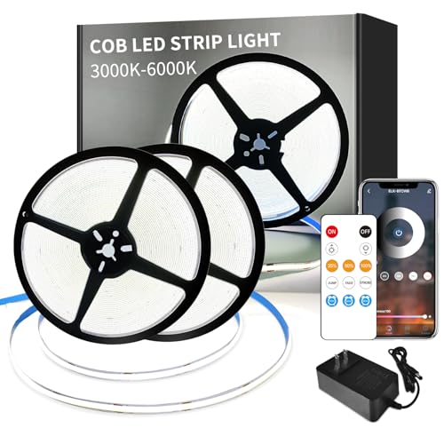 Image of COB LED Strip Lights 100ft,6000K DC 24V Dimmable White Flexible LED Rope Lights for Bedroom,with Remote and app Control LED Lights Strip for Living Room, Shelf, Cabinet(2 Rolls of 50ft)