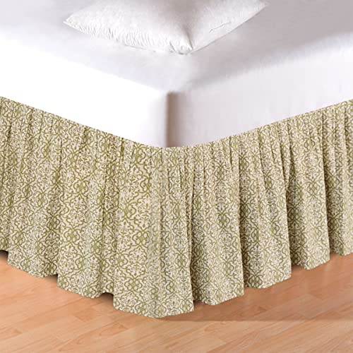 C&F Home Althea Twin Bed Skirt Spring Butterfly Plants Fern Green White Damask Twin Size Green #TOP15