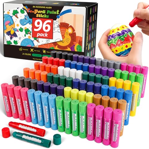 96 Pack Tempera Paint Sticks 24 Colors Non Toxic Solid Paint Sticks for Kids No Mess Quick Drying Smooth and Washable Toddler Crayons Works Great on Paper Wood Glass Ceramic Canvas