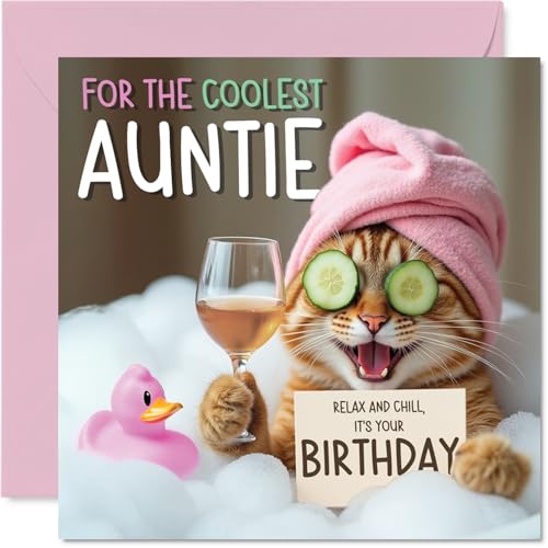Funny Auntie Birthday Card Relaxing Bath Cat