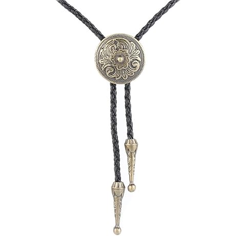 Leather Bolo Tie for Men Women with Southwest Native American Design