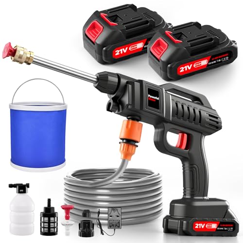Image of Cordless Pressure Washer 1500W 870PSI, Portable Power Washer with Folding Bucket, Battery Jet Washer Dual 2.0Ah, Bucket Pressure Washer 16.5ft Hose & 0°/40° Nozzles + Foam Cannon for Car & Patio