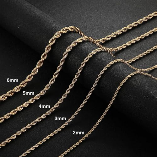 Chaîne en corde MOCHAMIK en acier robuste et placage d'or fin 18K - 5