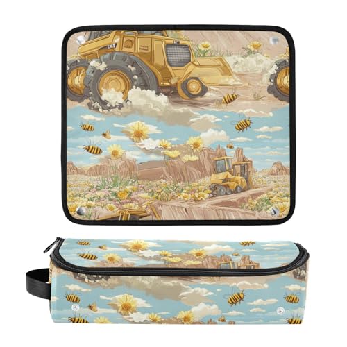 Bolsa de viaje para herramientas de cabello con tapete resistente al calor y organizador impermeable para planchas y rizadores, diseño de camión de construcción Bulldozer Desert miniatura 3