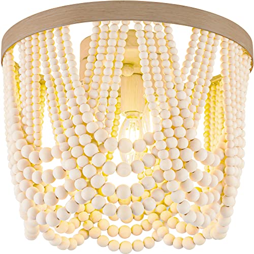 RyaHQ Boho Light Fixture Boho Beaded Chandelier Boho Light Fixtures Ceiling Beaded Light Fixture 3-Light Wood Bead Chandelier Nursery Light Fixture Chandeliers for Bedrooms