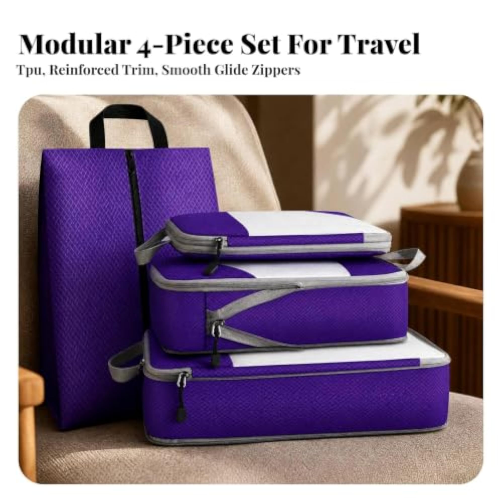 3 Pieces Travel Packing Organizer for Holidays, Compression Packing Cubes