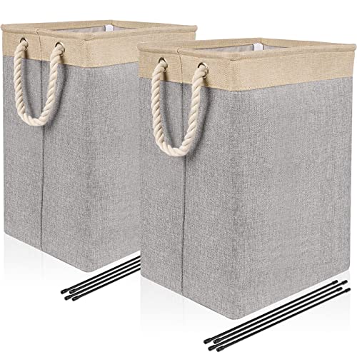 RIWNNI Cesto Ropa Sucia 65L x 2 PCS, Cesto de la Ropa Sucia Plegable, Cesto para la Colada con Asas, Almacenamiento de Ropa para Baño [Gris+Beige]